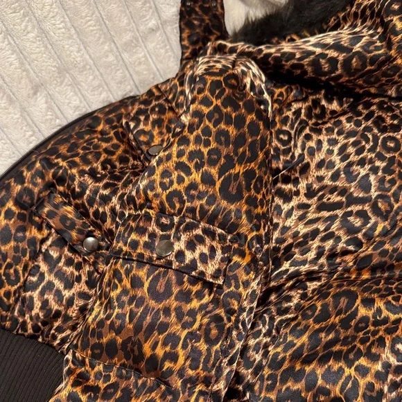 Marciano Leopard Print Puffer Jacket with Black Fur Hood - Picture 3 of 8